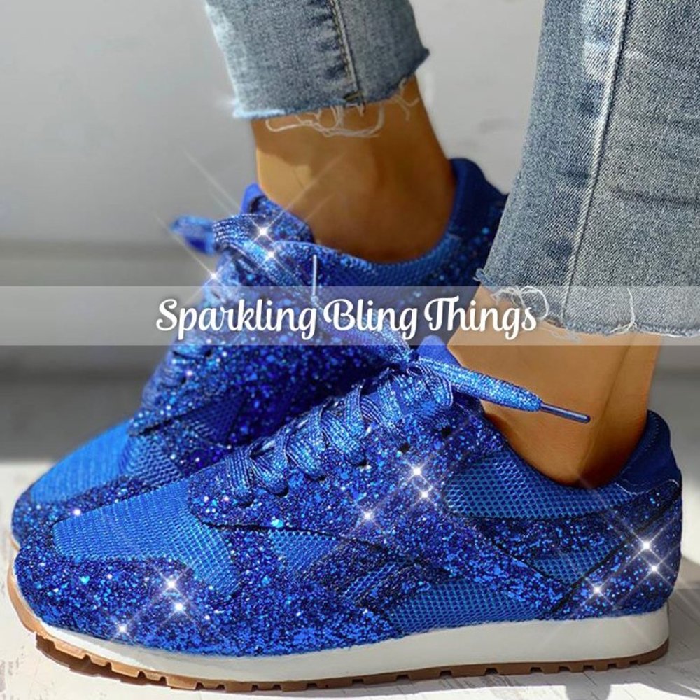 NEW Sparkling Bling Glitter Sneakers Athletic Sports Shoes Silver + Free… - Picture 9 of 12